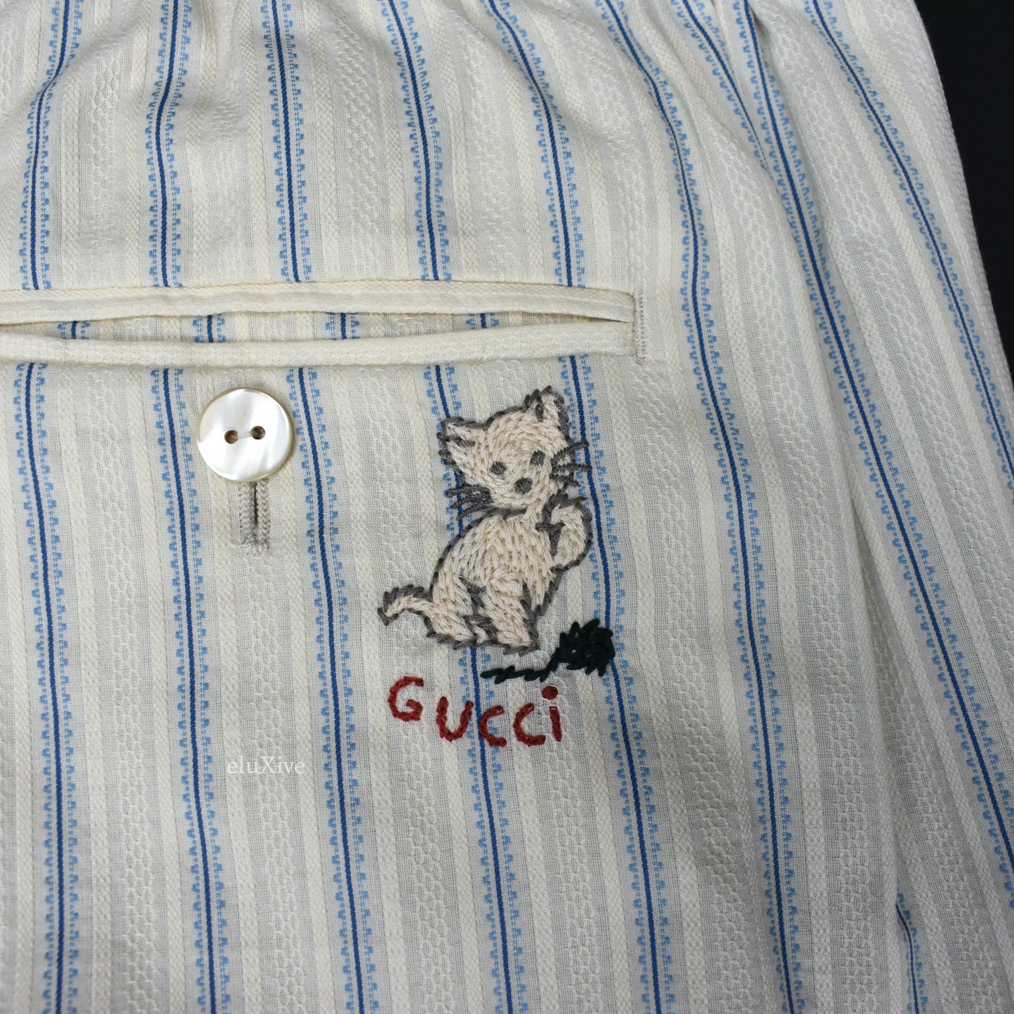 Gucci - Kitten Embroidered Striped Lounge Pants