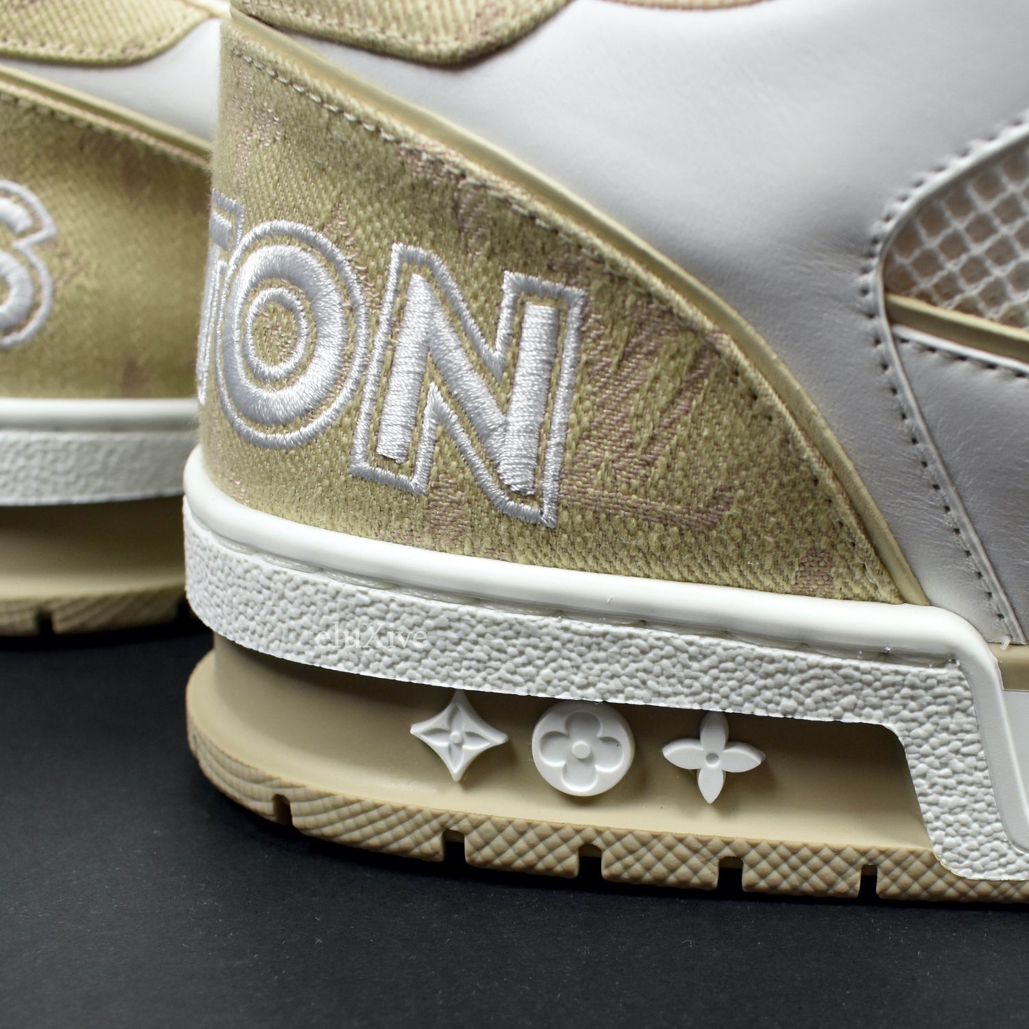 Louis Vuitton Trainer Sneaker Beige Monogram Denim Strap (Review