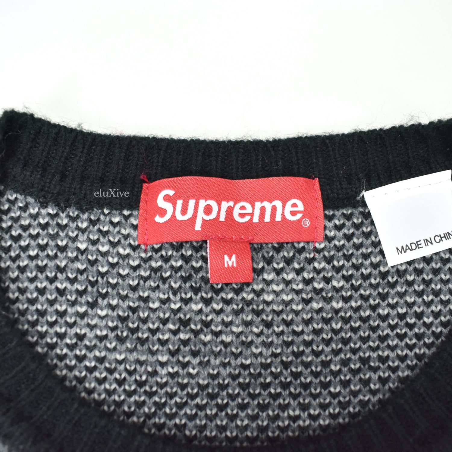 Supreme - Black Dice Jacquard Knit Sweater – eluXive