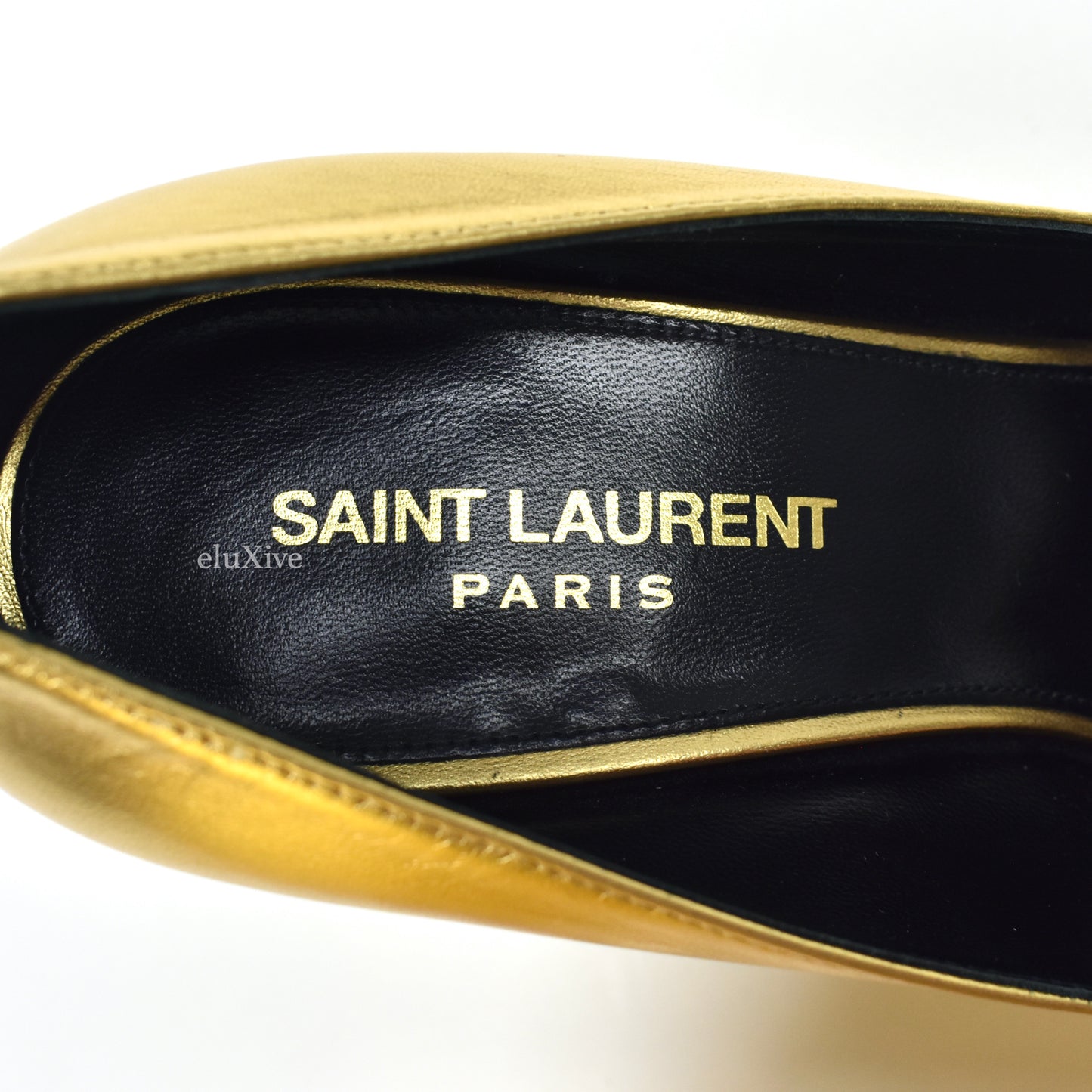 Saint Laurent - Gold YSL Logo Heel Opyum Pumps