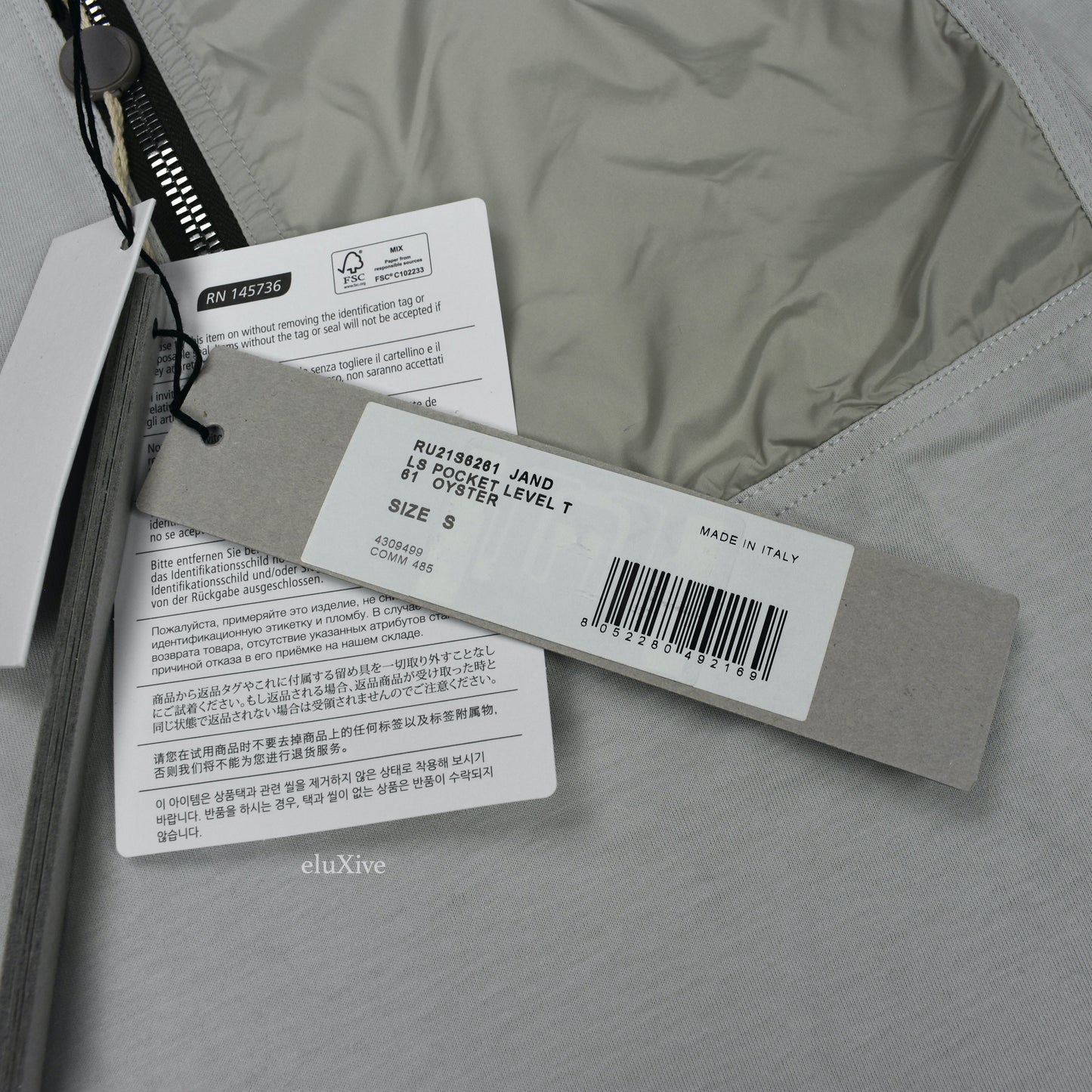 Rick Owens - Oyster Gray LS Zip Pocket Level T-Shirt