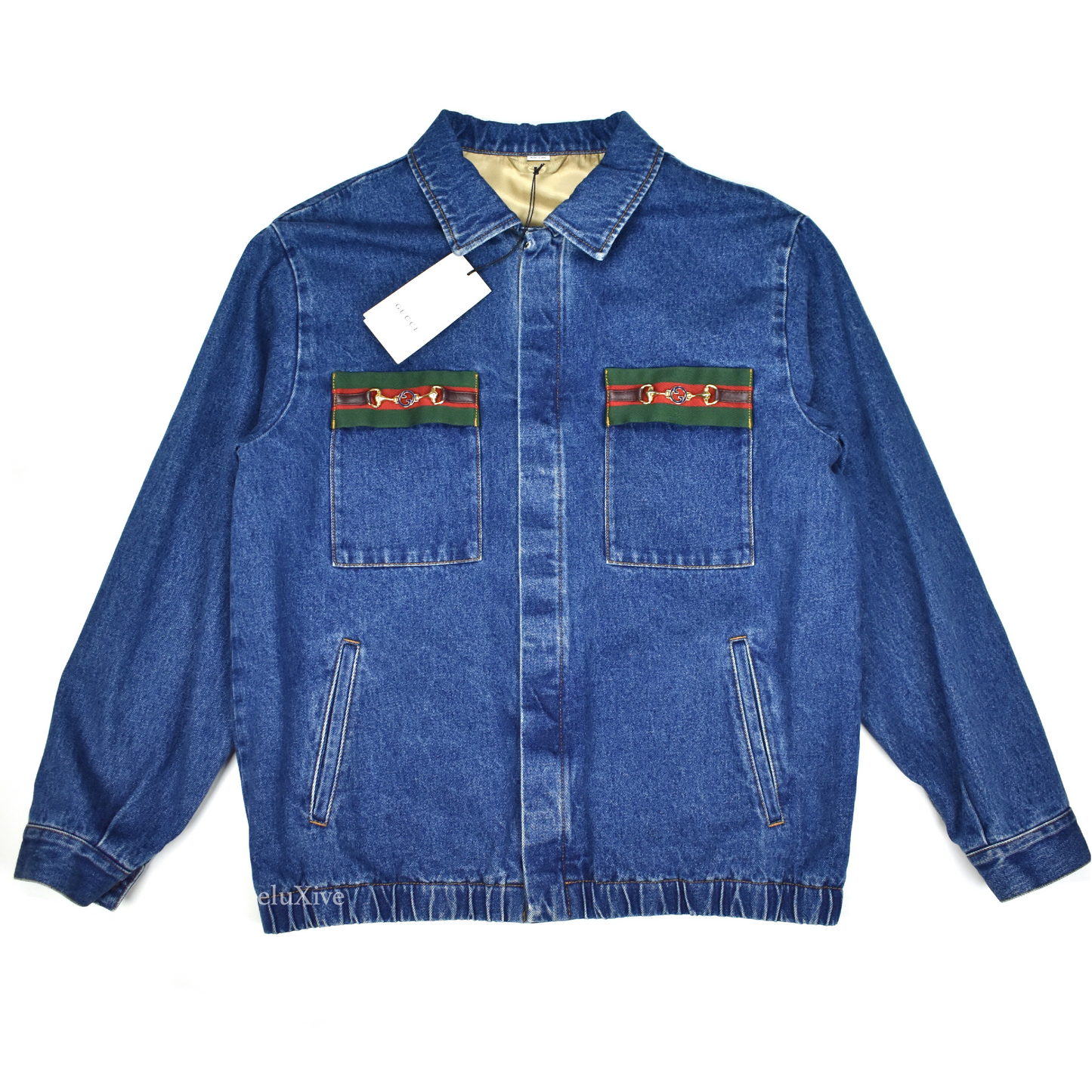 Gucci - Web Stripe & Horsebit Logo Denim Jacket  Logo Denim Trucker Jacket