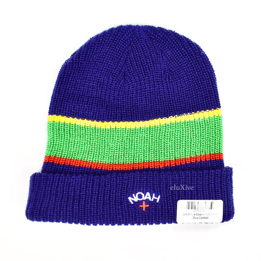 Noah - Uni Stripe Core Logo Beanie (Blue)