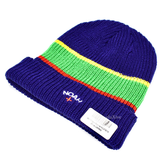 Noah - Uni Stripe Core Logo Beanie (Blue)