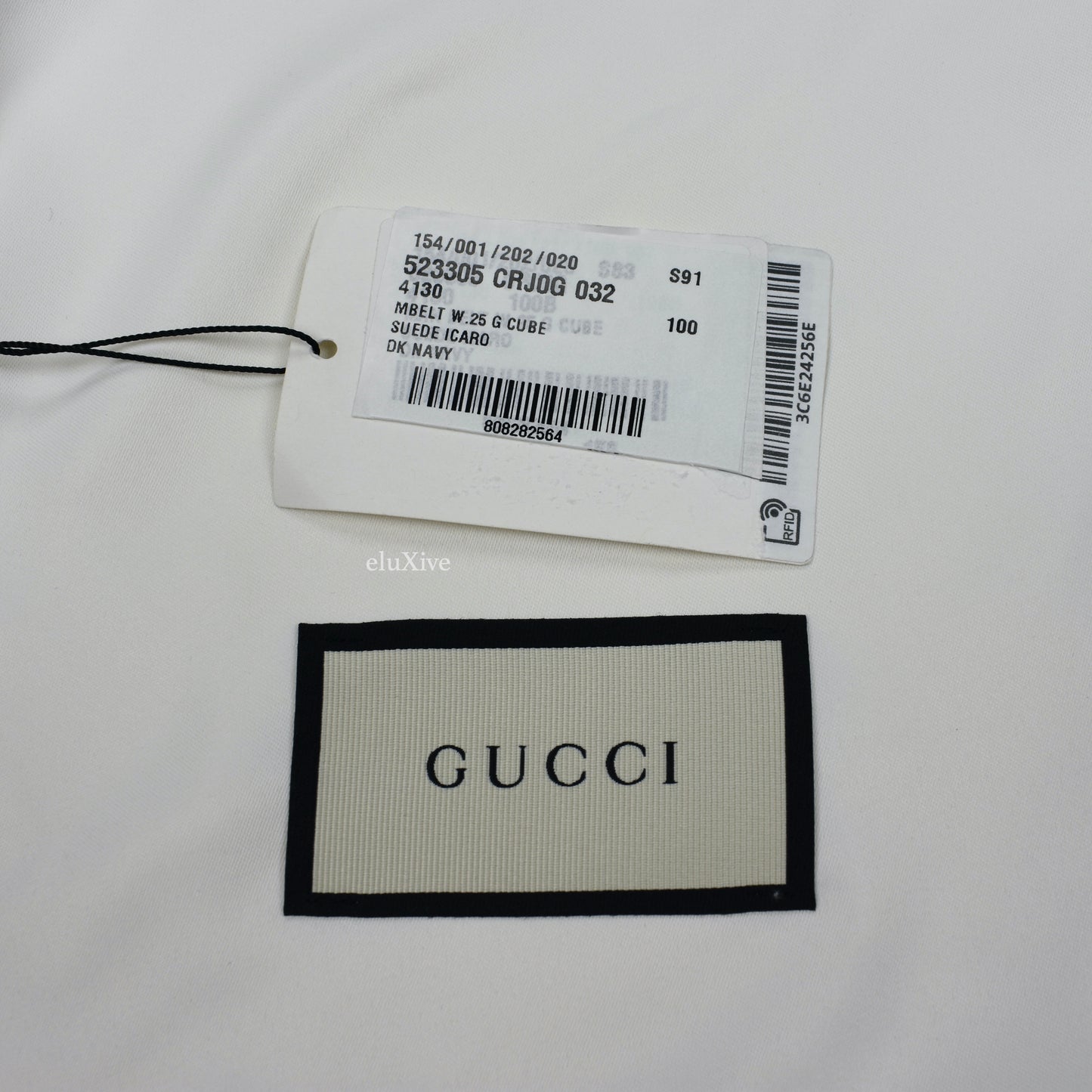 Gucci - Blue Suede Rectangular G Logo Belt