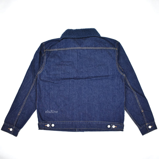 Palace - Navy Grizzly Fleece Denim Trucker Jacket