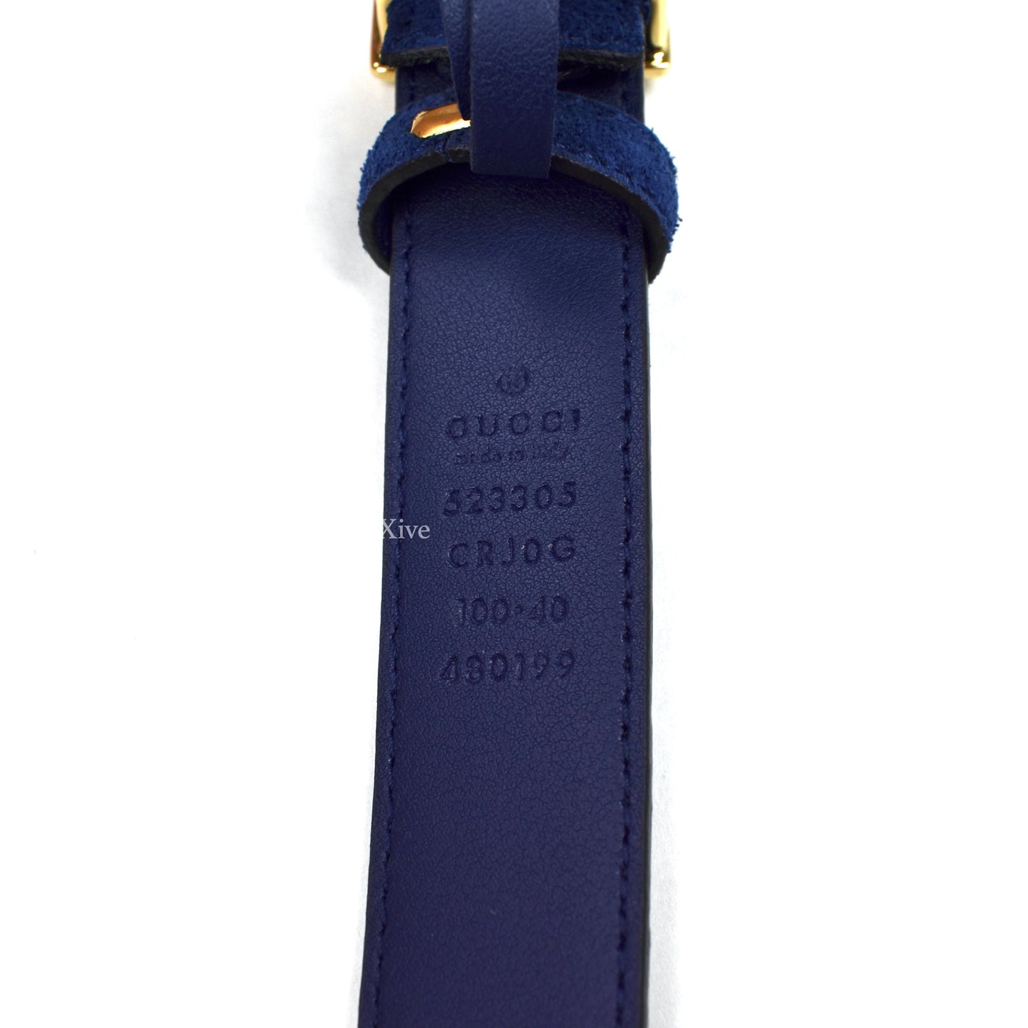 Gucci - Blue Suede Rectangular G Logo Belt