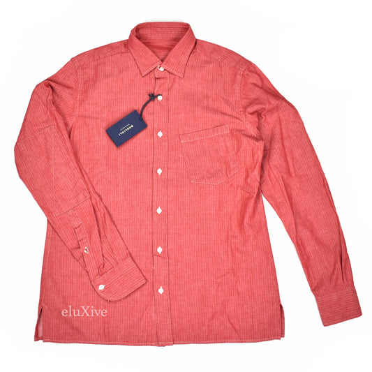 Boglioli - Red Herringbone Woven Cotton Button Down Shirt