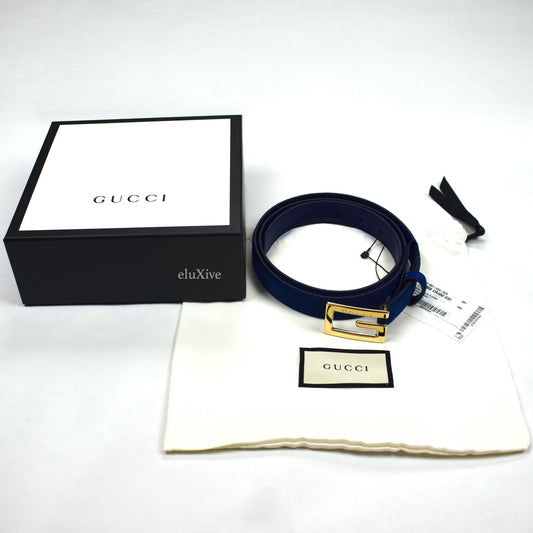 Gucci - Blue Suede Rectangular G Logo Belt