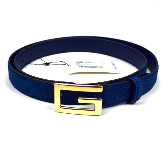 Gucci - Blue Suede Rectangular G Logo Belt