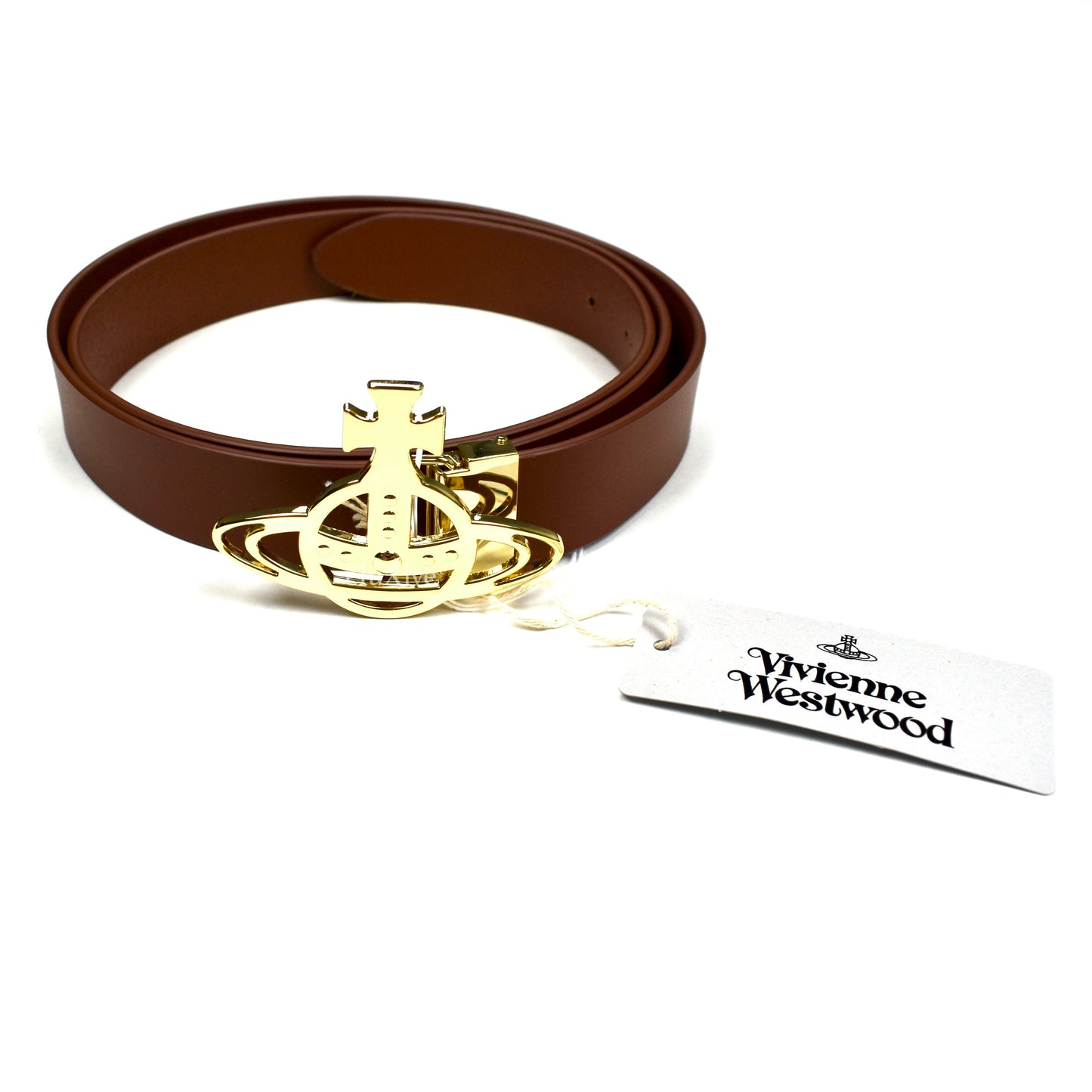 Vivienne Westwood - Gold Orb Logo Buckle Brown Leather Belt