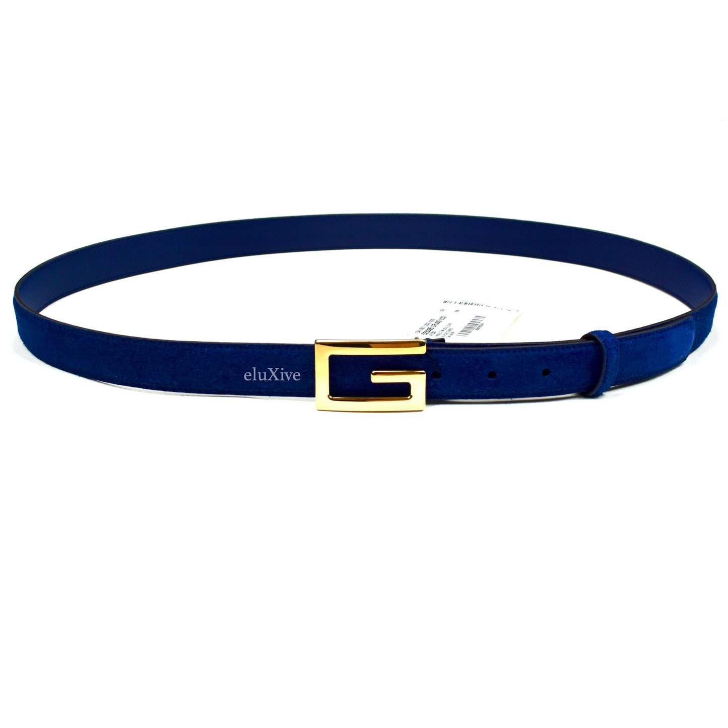 Gucci - Blue Suede Rectangular G Logo Belt