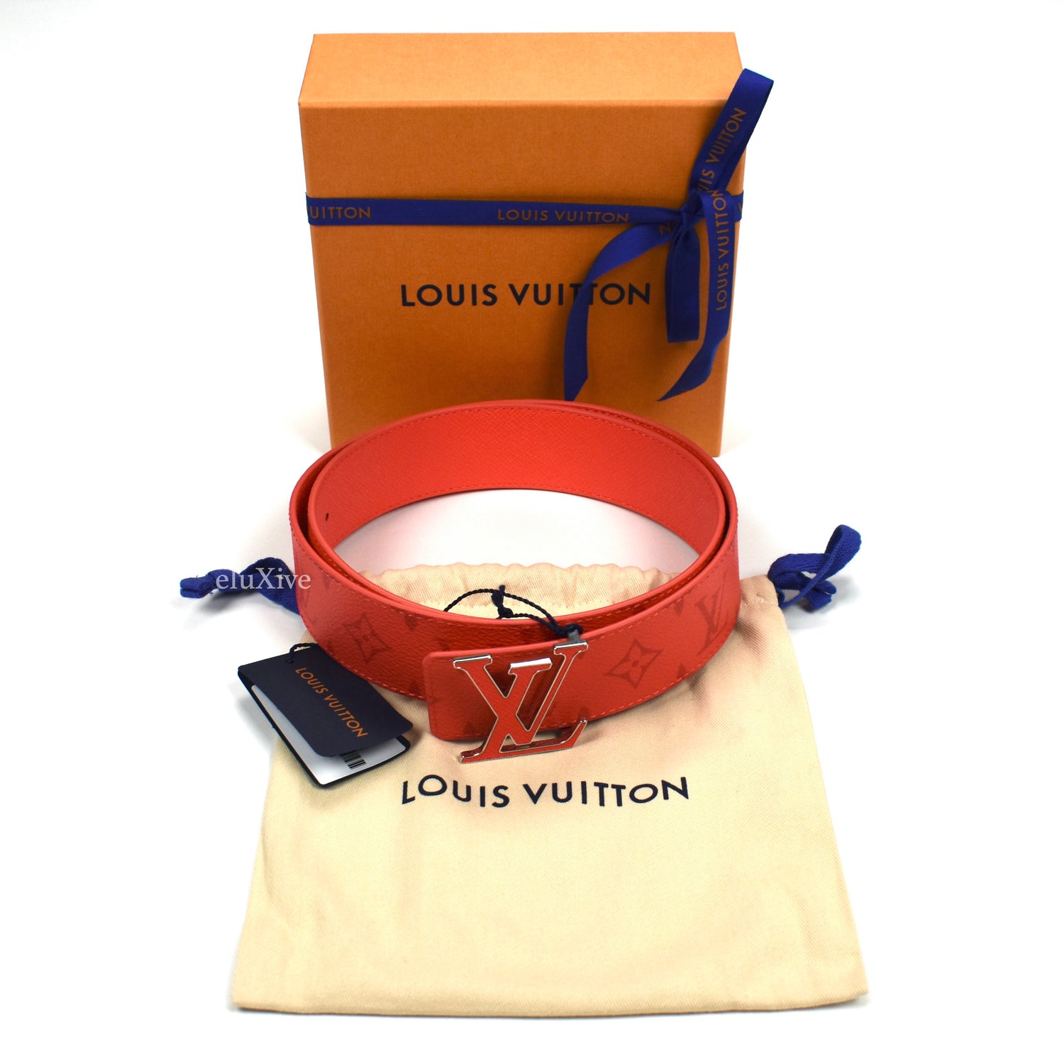 Louis Vuitton Brown Monogram & Orange 'LV Initiales' Belt