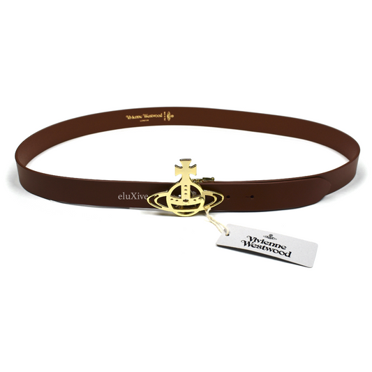 Vivienne Westwood - Gold Orb Logo Buckle Brown Leather Belt