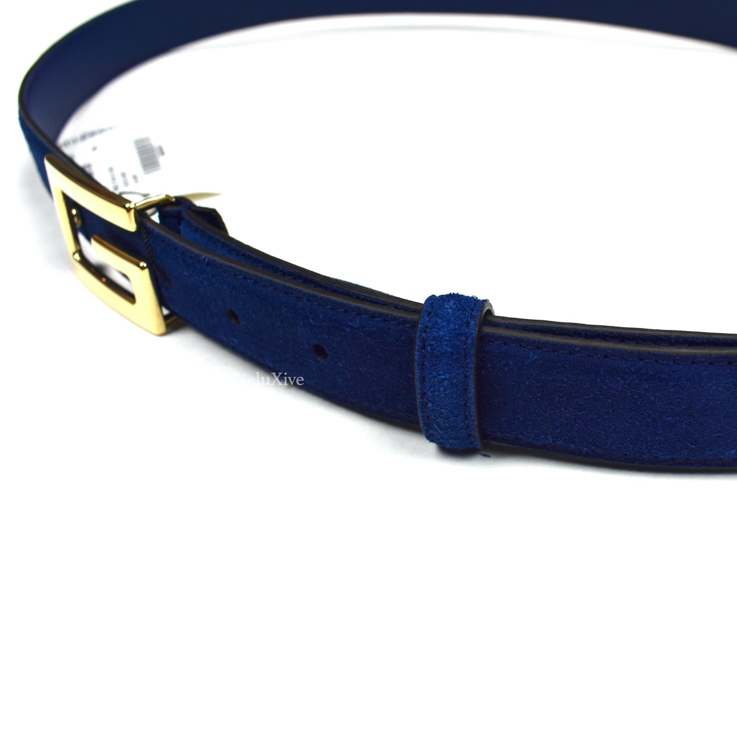 Gucci - Blue Suede Rectangular G Logo Belt