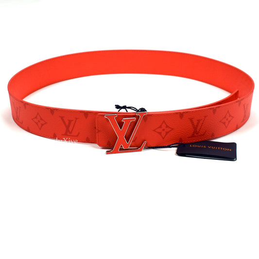 Louis Vuitton - Red Monogram LV Initiales Logo Buckle Belt