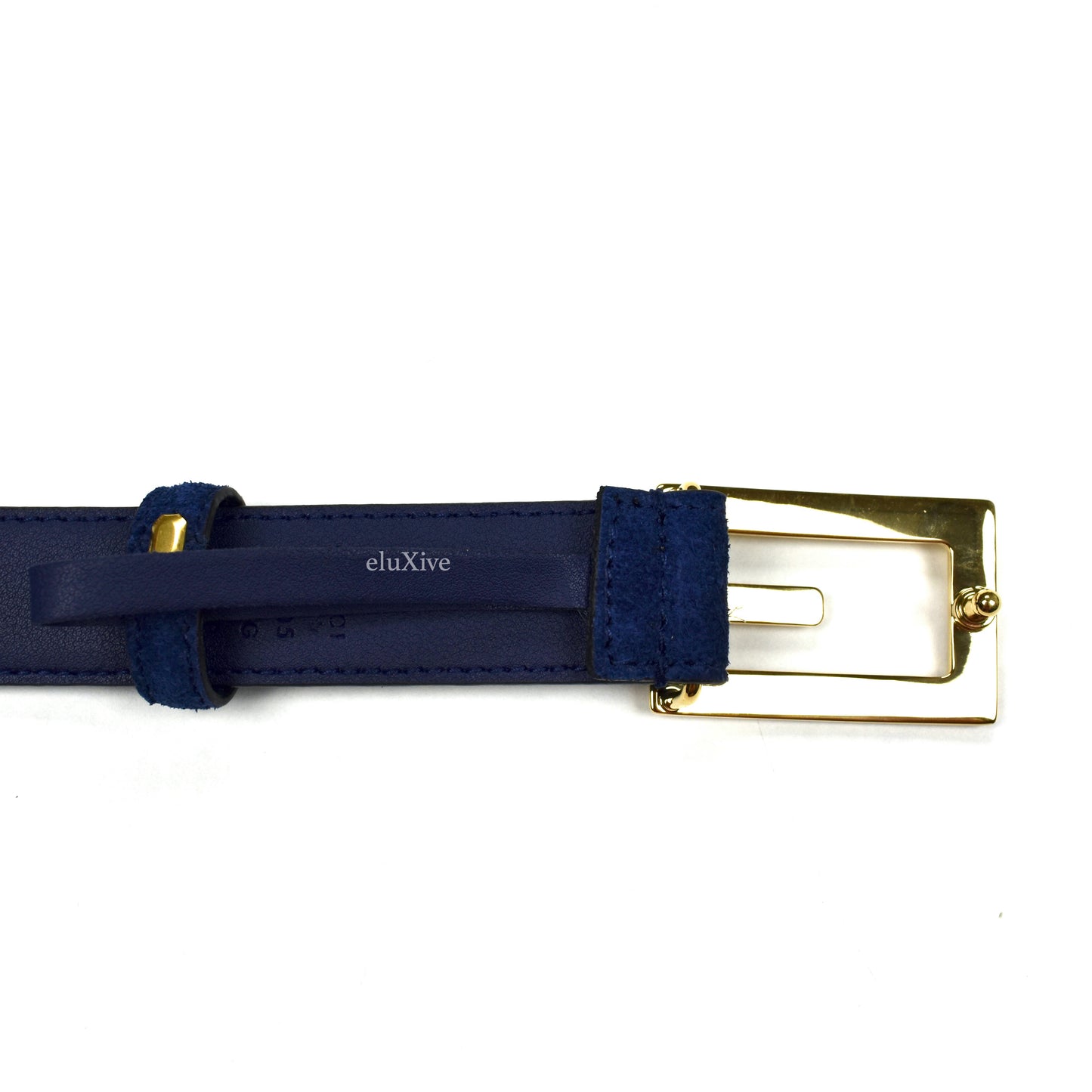 Gucci - Blue Suede Rectangular G Logo Belt