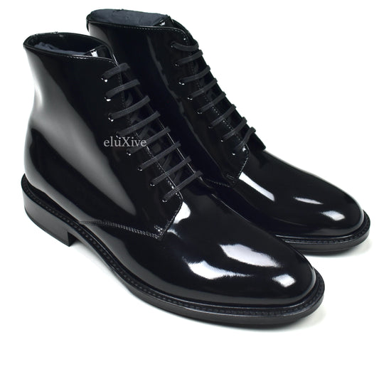 Saint Laurent - Black Patent Leather Classic Army Boots