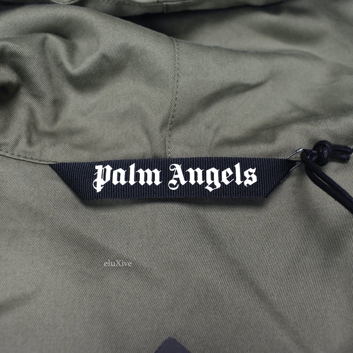 Palm Angels - Olive Twill Patch Pocket Iridescent Logo Trench Coat