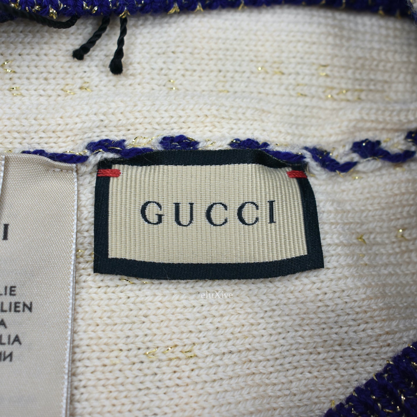 Gucci - Navy / Cream Striped Gold GG Monogram Beanie