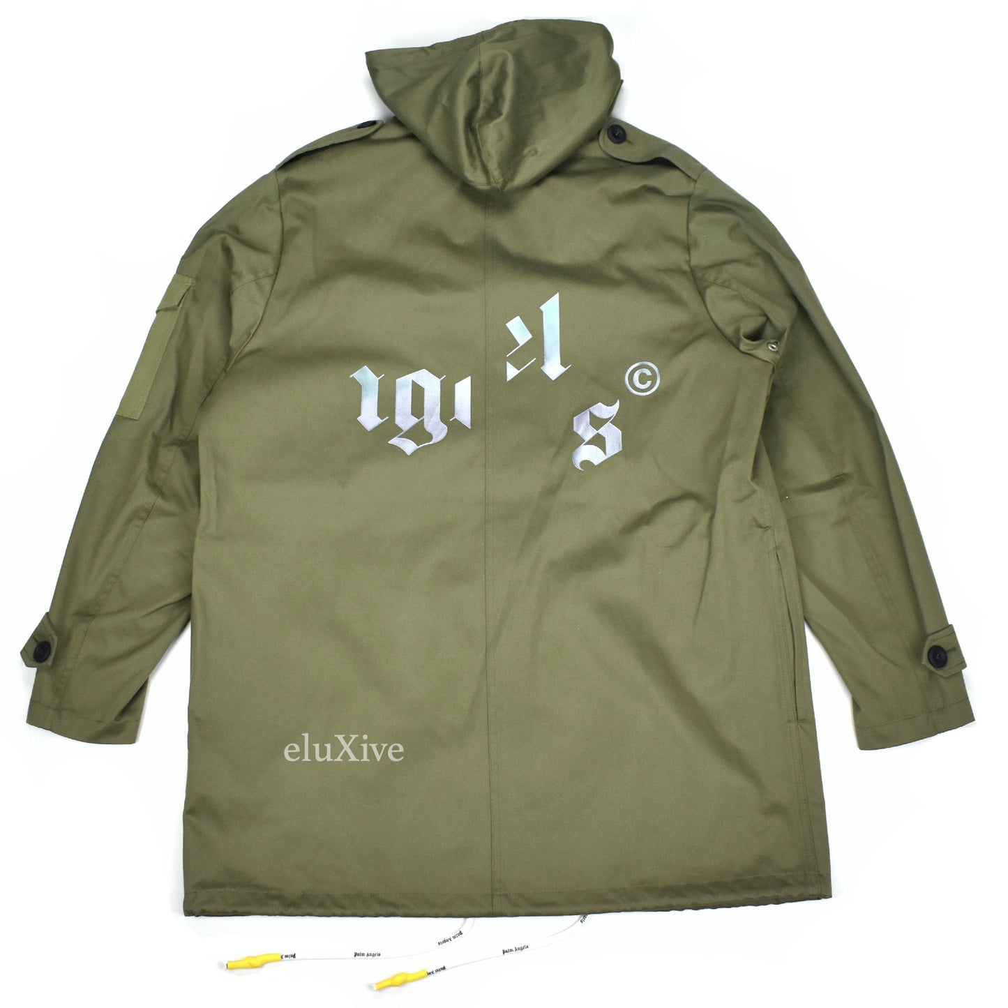 Palm Angels - Olive Twill Patch Pocket Iridescent Logo Trench Coat