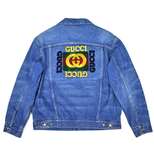 Gucci - Vintage Flocked Logo Denim Trucker Jacket