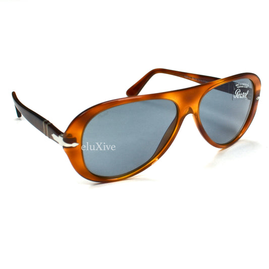 Persol - 3260-S Terra di Siena Blue Lens Aviator Sunglasses