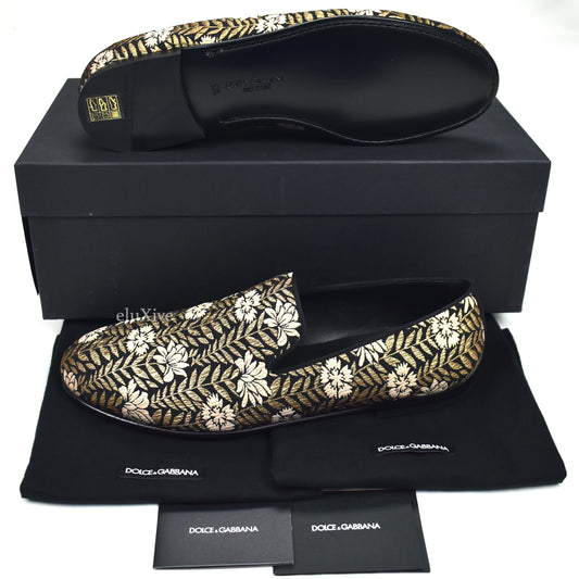 Dolce & Gabbana - Black / Gold Floral Woven Smoking Slippers