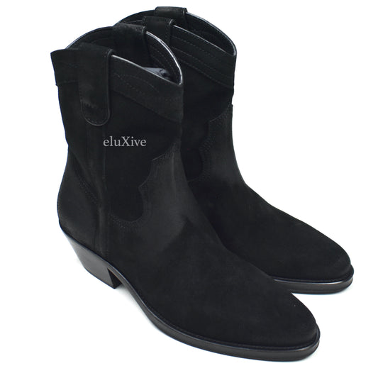 Saint Laurent - Black Buffed Suede Santiag Western Boots