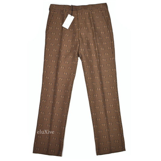 Gucci - Brown Diagonal Stripe GG Monogram Woven Pants