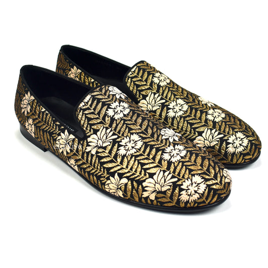 Dolce & Gabbana - Black / Gold Floral Woven Smoking Slippers