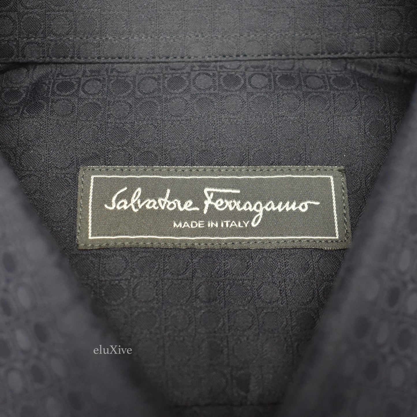Salvatore Ferragamo - Navy Gancini Logo Woven Shirt