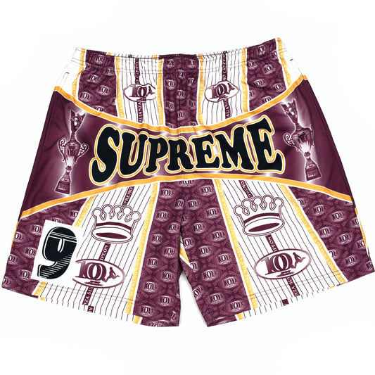 Supreme - Por Ciento Logo Print Soccer Shorts (Burgundy)