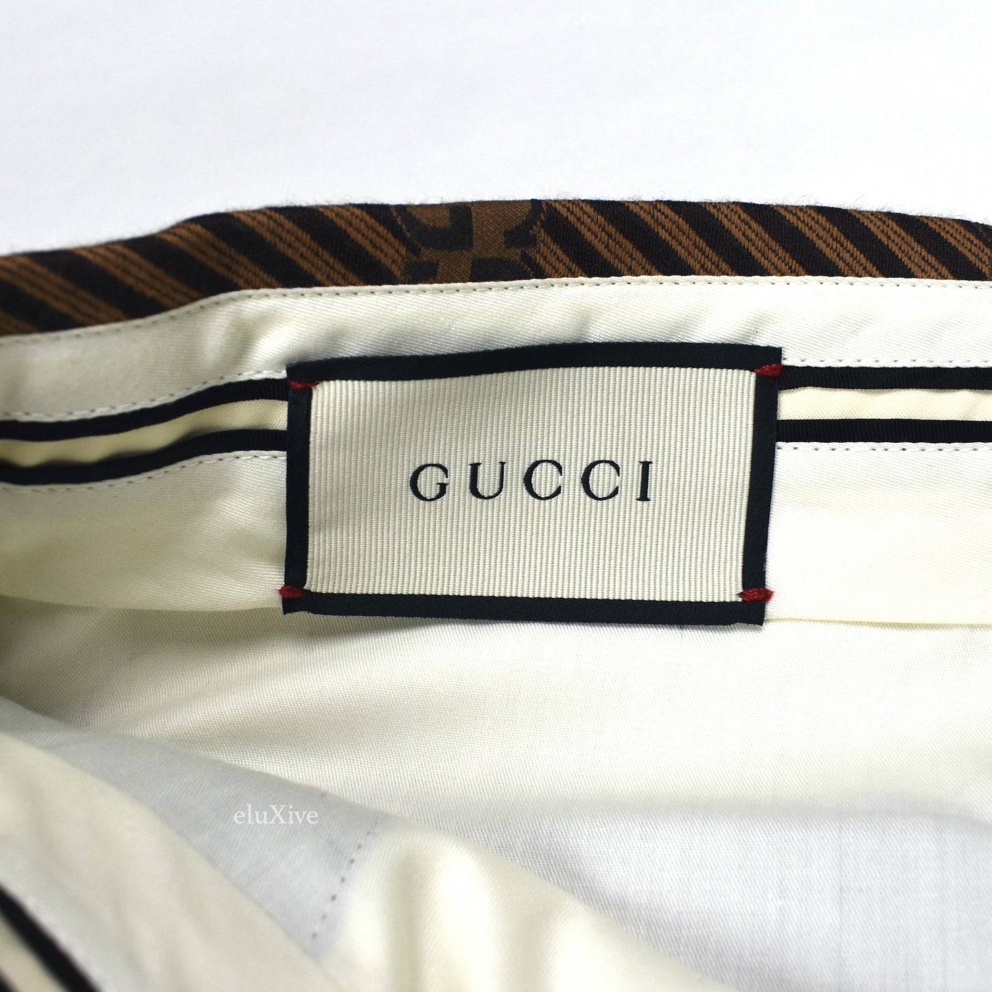 Gucci - Brown Diagonal Stripe GG Monogram Woven Pants