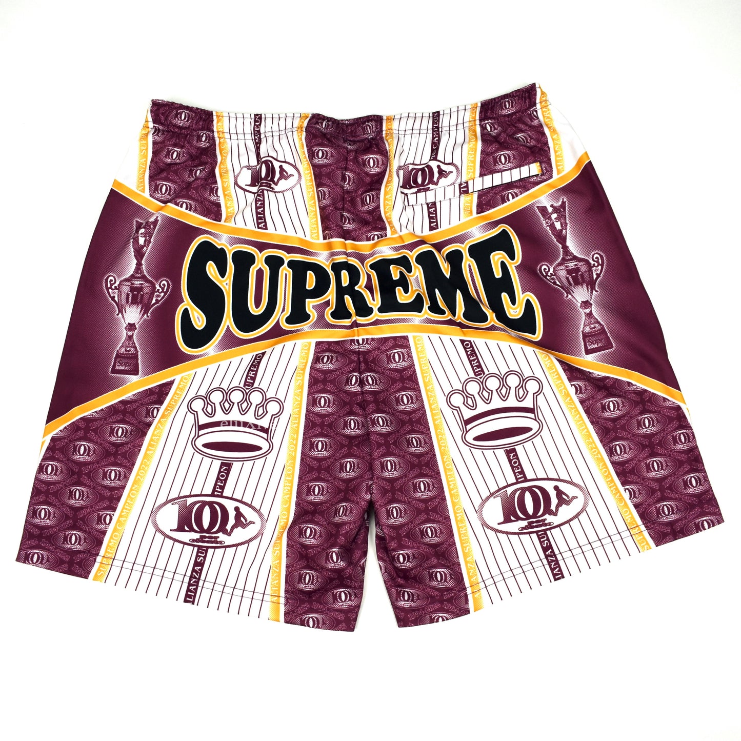 Supreme - Por Ciento Logo Print Soccer Shorts (Burgundy)