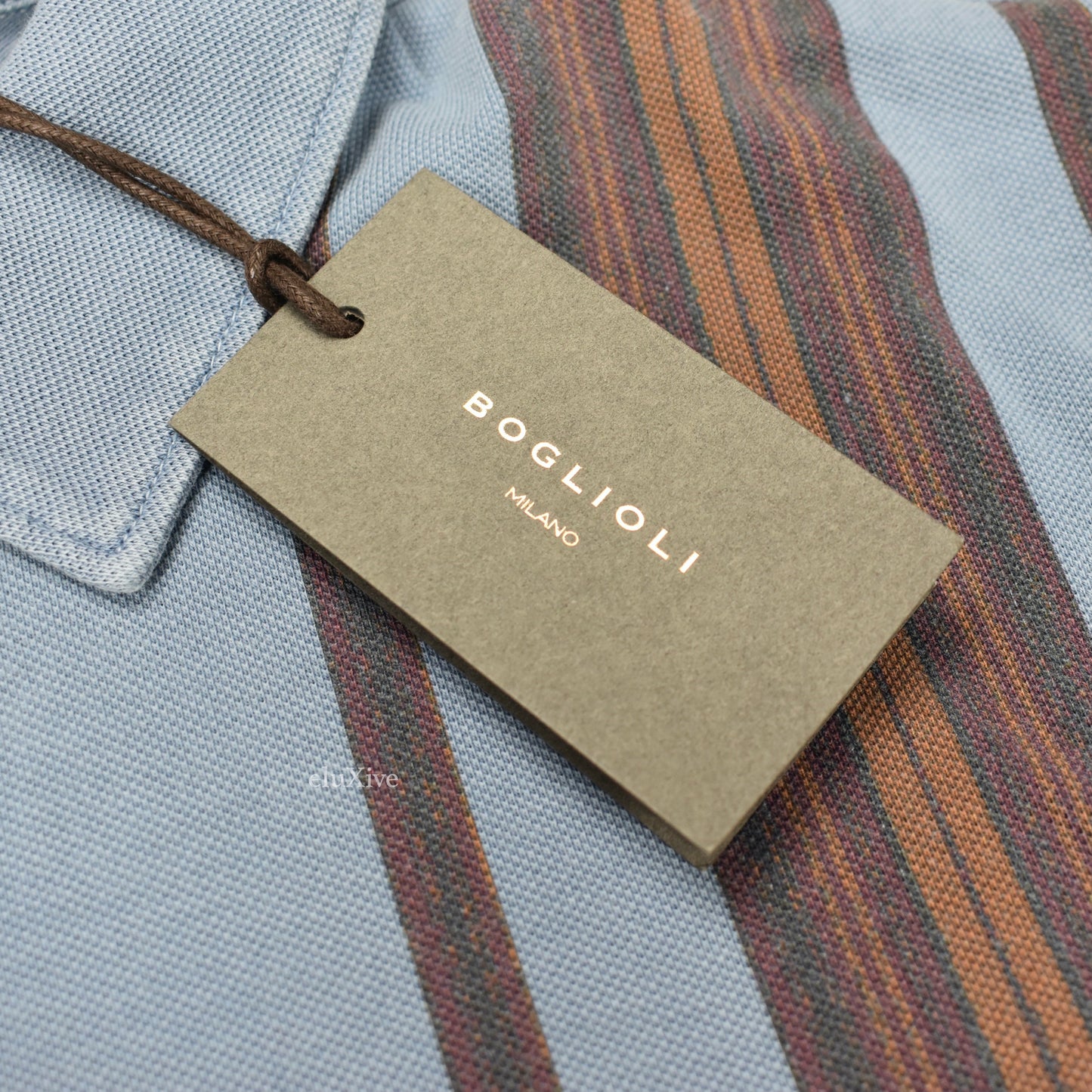 Boglioli - Slate Blue Vertical Stripe Polo Shirt