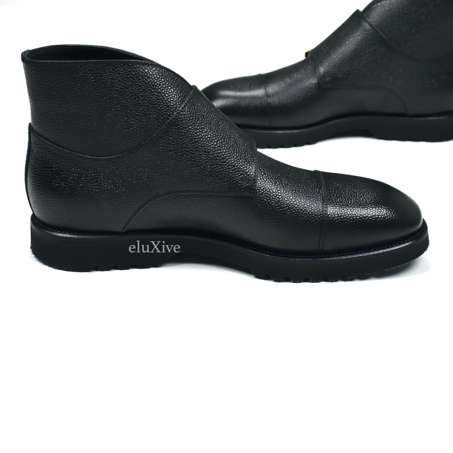 Tom Ford - Black Pebbled Calf Leather Monk Strap Boots