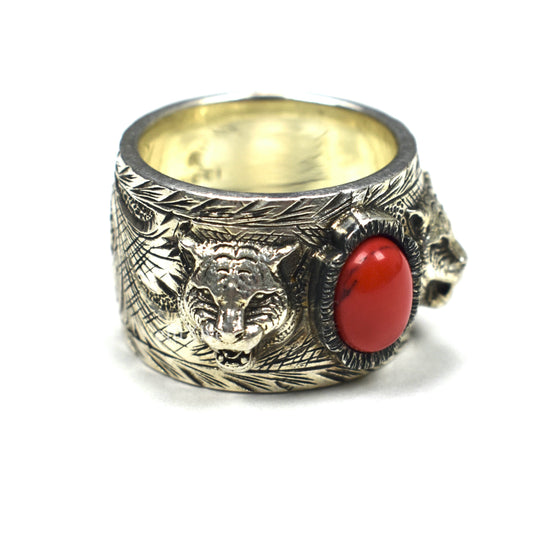 Gucci - Silver Red Stone Gucci Garden Tiger Ring