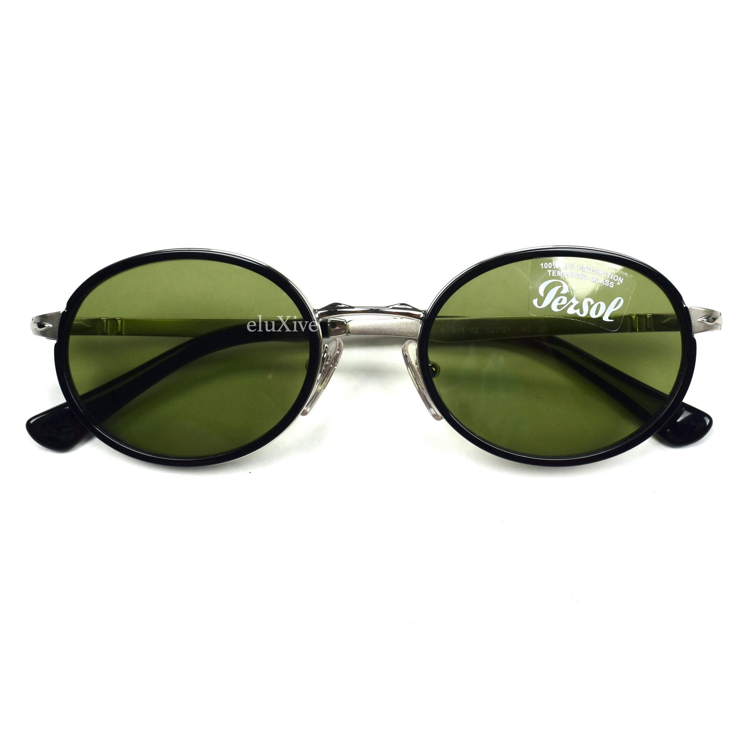 Persol - 2457-S Black/Silver Green Lens Oval Sunglasses