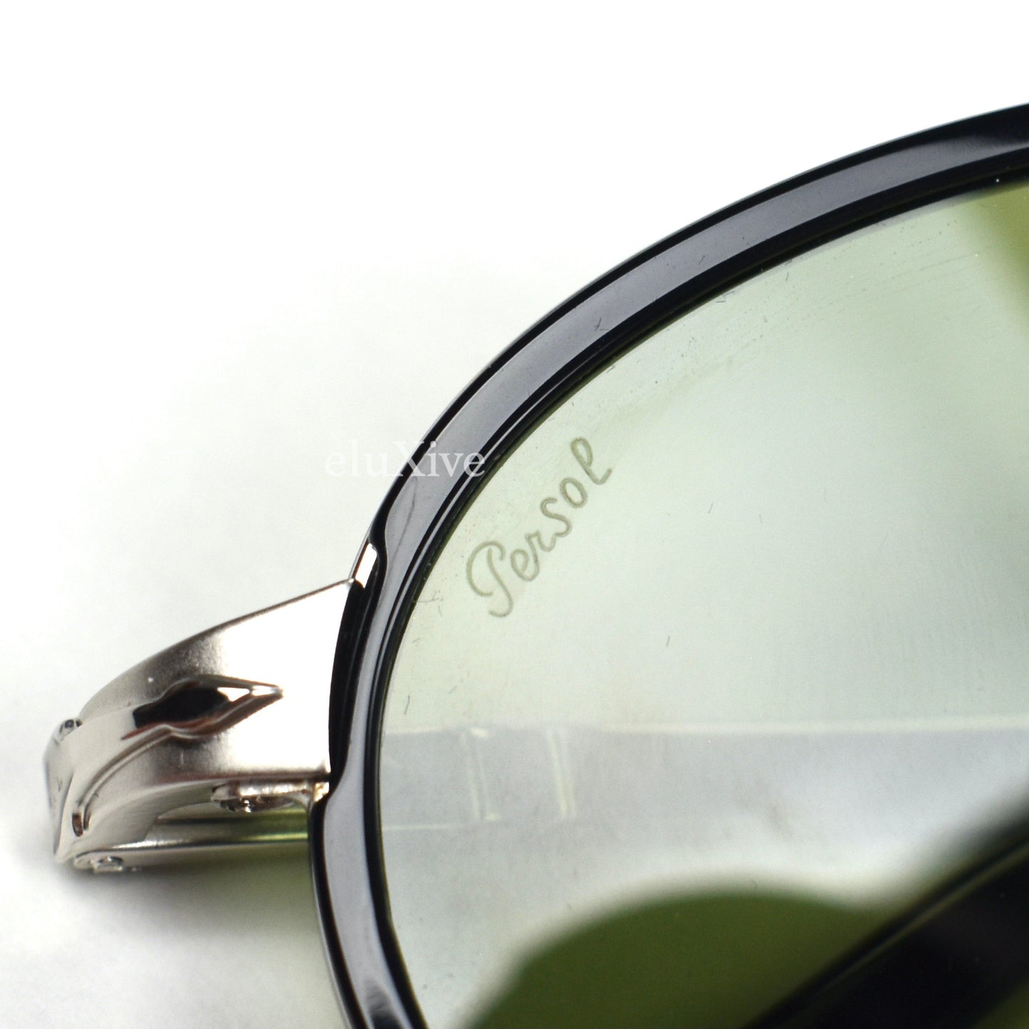 Persol - 2457-S Black/Silver Green Lens Oval Sunglasses