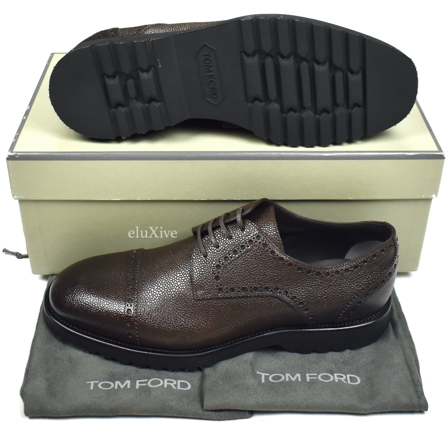 Tom Ford - Cigar Brown Pebbled Calf Leather Brogue Shoes