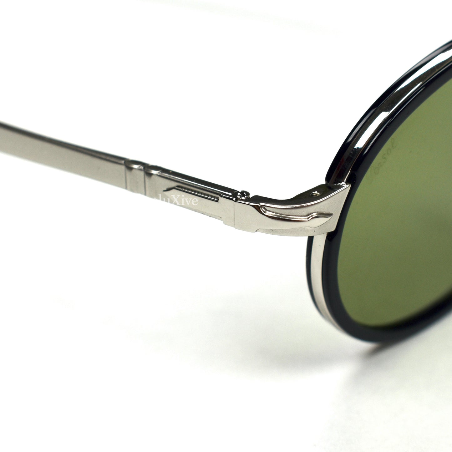 Persol - 2457-S Black/Silver Green Lens Oval Sunglasses