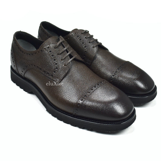 Tom Ford - Cigar Brown Pebbled Calf Leather Brogue Shoes