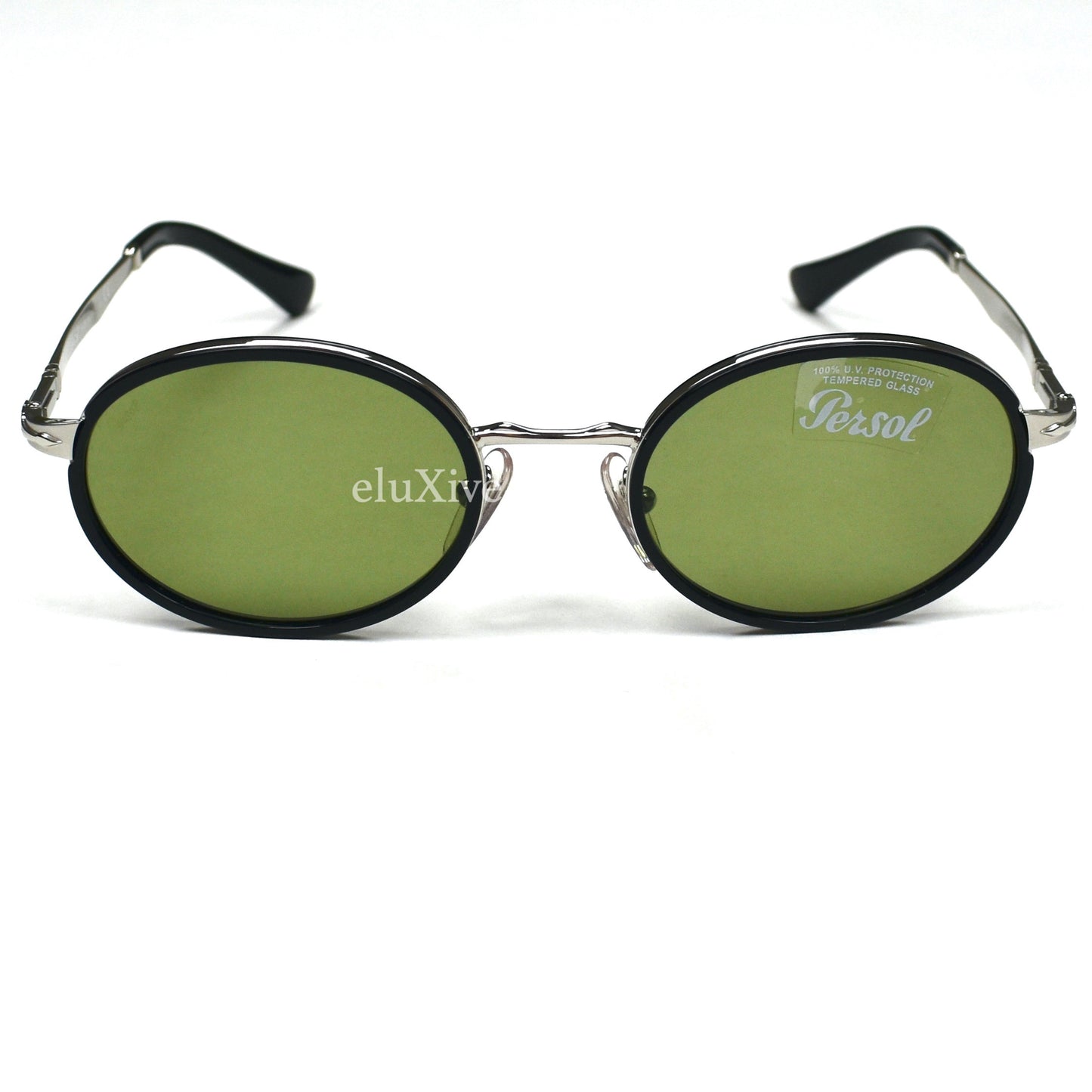 Persol - 2457-S Black/Silver Green Lens Oval Sunglasses