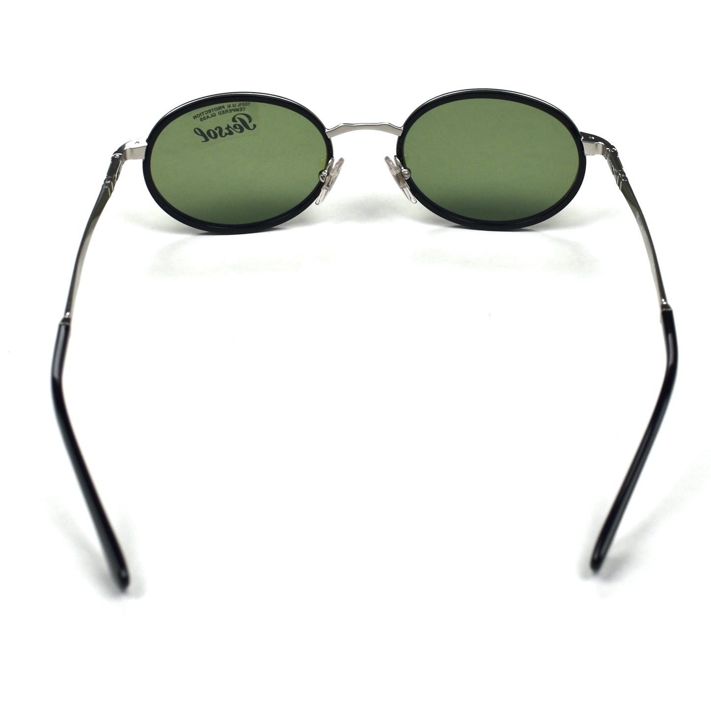 Persol - 2457-S Black/Silver Green Lens Oval Sunglasses