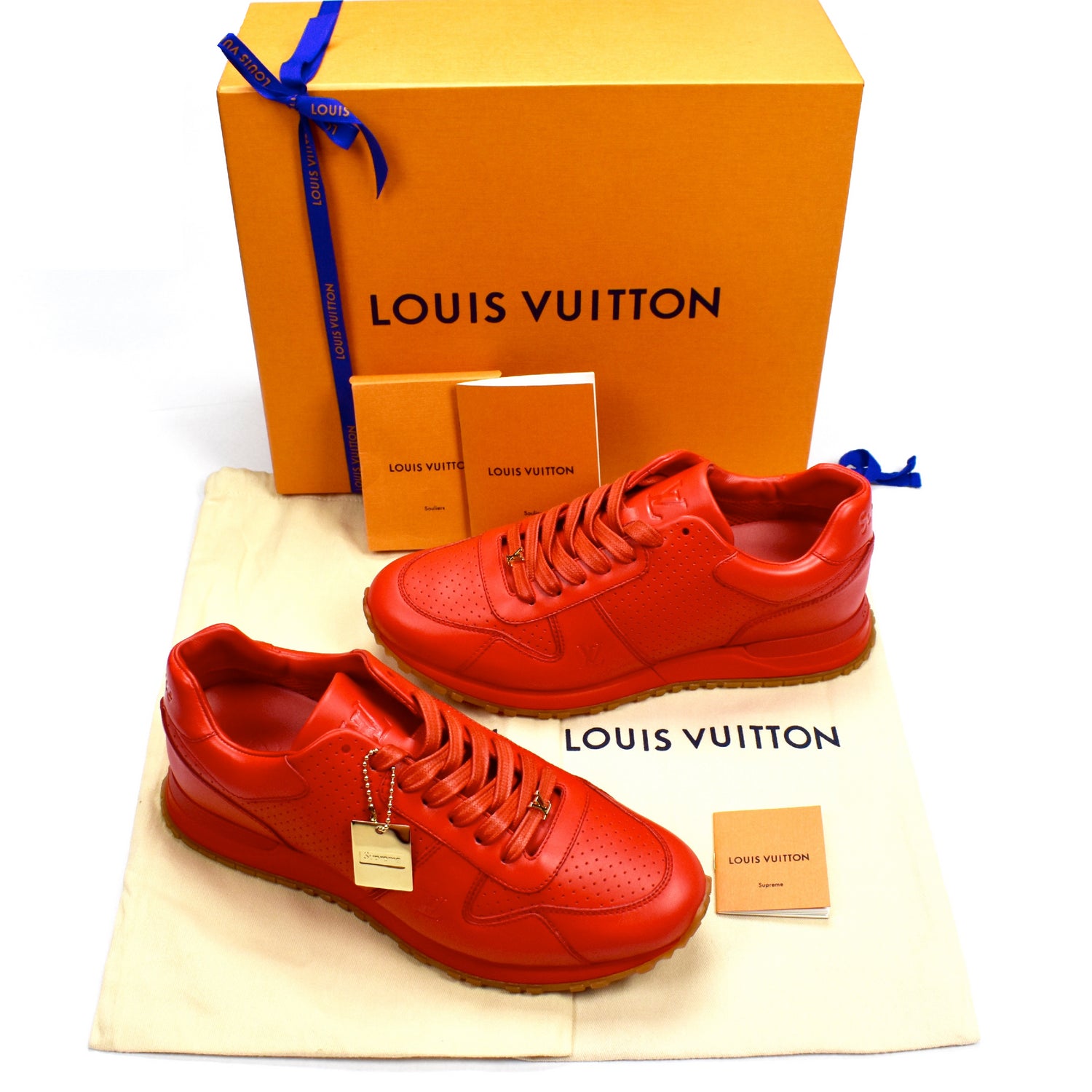 Leather low trainers Louis Vuitton x Supreme Red size 9.5 UK in