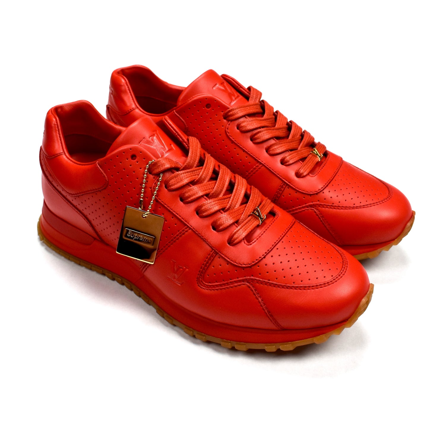 Louis Vuitton x Supreme Red Leather Run Away Lace Up Sneakers Size
