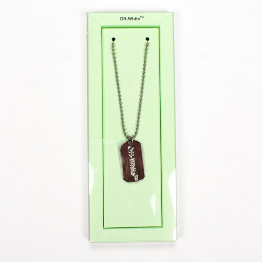 Off-White - Silver Logo Dog Tag Chain Necklace