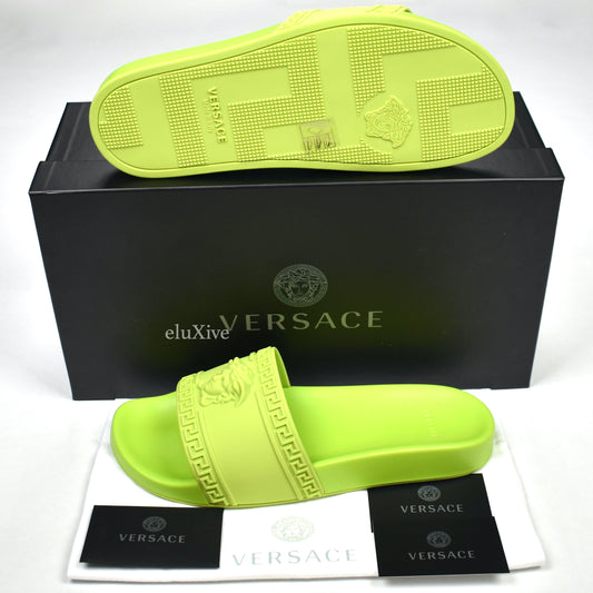 Versace - Neon Green Palazzo Medusa Pool Slides