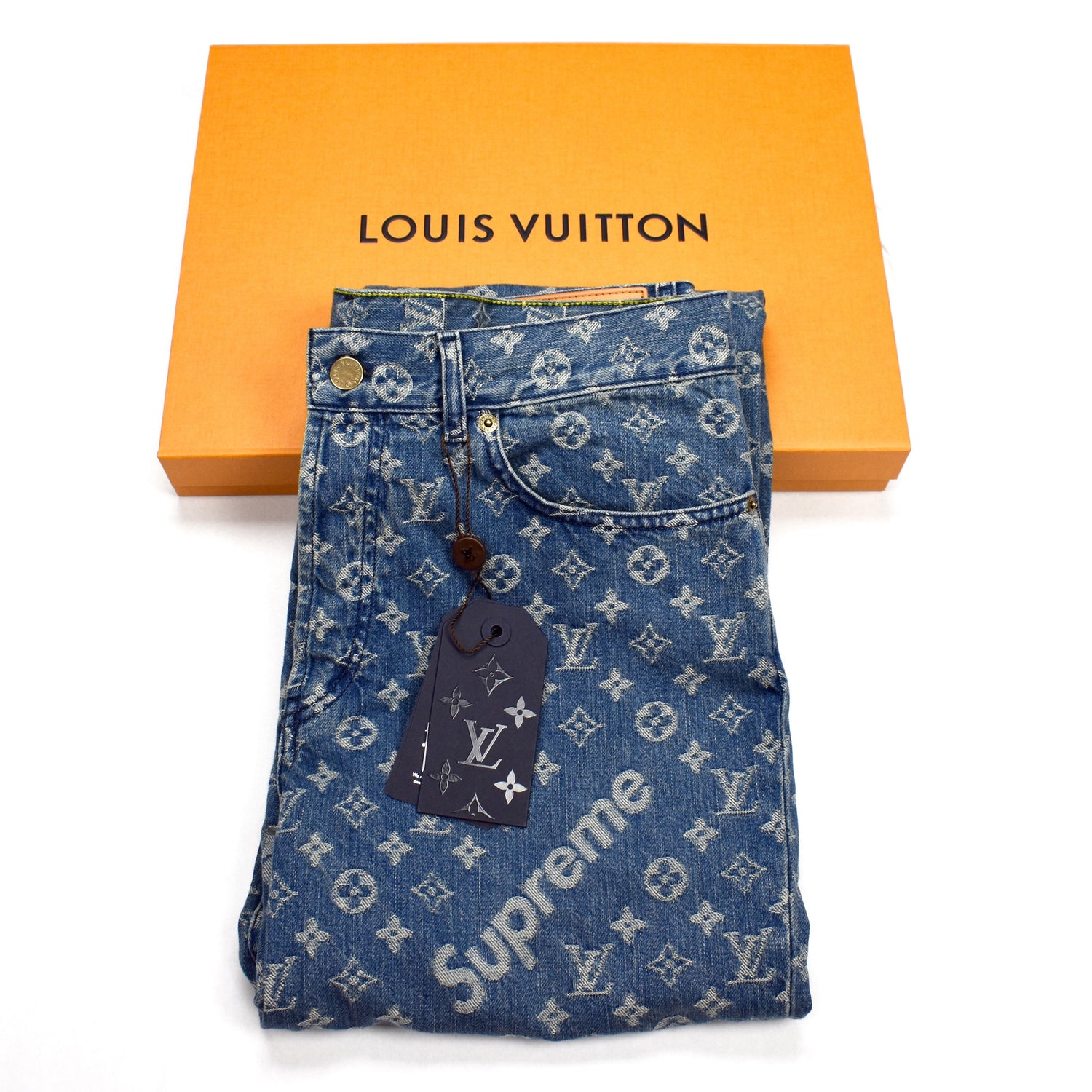 Louis Vuitton x Supreme - LV Monogram Box Logo Blue Denim Jeans
